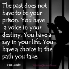 a woman sitting in front of a jail cell with the words, the past does not have to be your prison you have a voice in your destiny