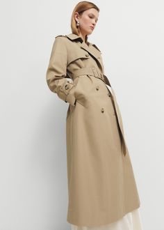 Double-breasted cotton trench coat - Women | MANGO USA Mode Over 50, Workwear Capsule, Trench Beige, Fall Workwear, Contemporary Wardrobe, Classic Trench Coat, Double Breasted Trench Coat, Fall Capsule Wardrobe, Belted Trench Coat