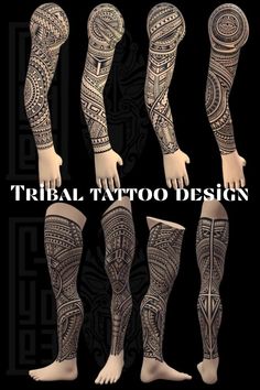 several different types of tattoos on the legs and arms