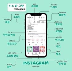 an iphone with instructions on how to use the instagram app in english and korean