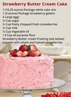 strawberry butter cream cake recipe on a plate