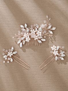 3pcs Women's Pearl & Crystal Beaded Hair Comb & Hairpin Set, European & American Classic Style Bridal Headwear Hair Accessories, Rose Gold Elegant Tiaras Rose Gold Elegant   Copper     Wedding & Event, size features are:Bust: ,Length: ,Sleeve Length: Hair Accessories Rose Gold, Beaded Hair Combs, Rose Gold Hair Accessories, Bridal Headwear, Beaded Hair, Copper Wedding, Gold Collar, Pearl Crystal, Hair Beads