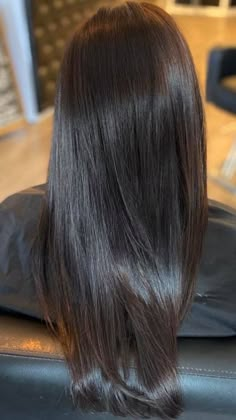 Sleek Dark Brown Hair, Espresso Black Hair Color, Shiny Brunette Hair Dark Brown, Expresso Chocolate Hair Color, Rich Brown Black Hair, Dark Brown Toned Hair, Dark Brown Shiny Hair, Shiny Dark Hair, Black Glaze Hair