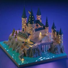 a model of a castle lit up at night