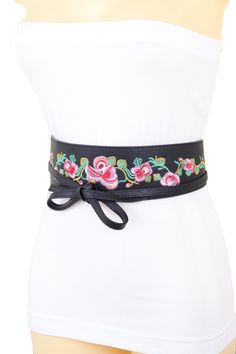 Style : Fashion wrap around tie belt / High Waist or HipCondition : Brand NewColor : Black faux leather strap + red, pink, green, yellow, and white stitches Size: One Size Belt - Adjustable Can Fit Size S - Medium Waist Size: About 26" - 37" Belt Width : About up to 2 7/8" width Very Special Fashionable Belt Beautiful For Every Day And For A Going Out Night. Women fancy chic fashion style belt Brand New Trendy Urban Women Waistband Spring Summer Winter Fall Modern All Year Around Collection Ladi Adjustable Black Embroidered Belt, Black Embroidered Adjustable Belt, Adjustable Leather Belt For Spring, Adjustable Multicolor Belts For Spring, Adjustable Multicolor Belt For Spring, Multicolor Adjustable Belt For Spring, Adjustable Belts For Spring Festival, Trendy Adjustable Belts For Spring, Adjustable Casual Belts For Spring