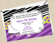 an ice skate birthday party with purple and green stripes, polka dots, and zebra print