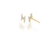 14k yellow gold, 0.06tw diamonds, 0.23" long. Lightning Bolt, Everyday Wear, Diamonds, Yellow Gold, Stud Earrings, Rose Gold, Yellow, Gold