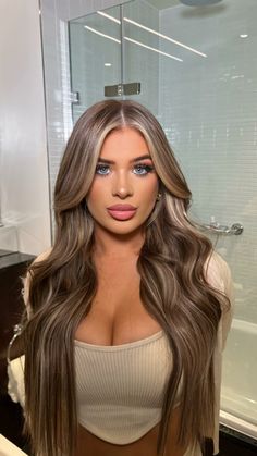 Brown Balayage Blue Eyes, Hazel Eye Hair Color Ideas, Hair For Hazel Eyes, Ash Brown Balayage Hair, Latina Blonde Hair Olive Skin, Hazel Eyes Hair Color, Ash Blonde Hair Balayage, Perfect Blonde Hair, Rambut Brunette