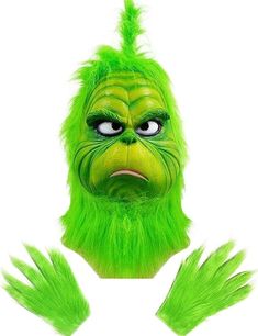 laleay Green Monster Mask and Gloves for Adult Thief Cosplay Props, Christmas Decoration Thief Cosplay, Grinch Mask, Monster Costume, Monster Mask, Monster Costumes, Grinch Party, Grinch Christmas Decorations, Christmas Carnival, Green Monster