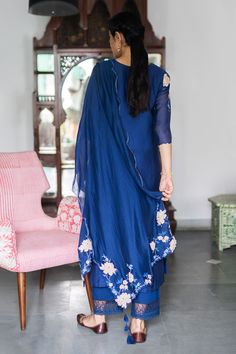 Sapphire blue kurta with embroidered floral applique patterns. Comes with matching pant and dupatta.
Components: 3
Pattern: Embroidered
Type Of Work: Applique
Neckline: Round
Sleeve Type: Three Quarter
Fabric: Muslin Cotton
Color: Blue
Other Details: 
Cut-out tasselled dupatta
Lace panel on pant
Occasion: Puja,Mehendi and Haldi - Aza Fashions Applique Kurta, Overall Pattern, Kurta Pant Set, Coral Fabric, Natural Clothing, Embroidered Applique, Color Coral, Kurta With Pants, Fashion App