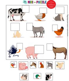 the farm animals and their names are shown in this worksheet