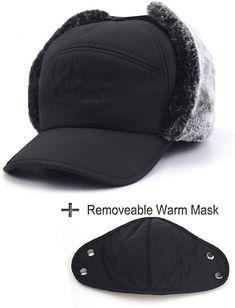 -NOTE: Not for Adult's Extra Large Head. One size fits for women, and men with head circumference 22-22.8 inch, 22.8-23.6 inch.-Soft Warm Comfy Plush Fur Lining-Machine Wash-TOP QUALITY MATERIAL - 100% Polyester Outer Shell with Full thick warm faux fur Lining, featuring ultra warm, soft, windproof, snowproof, water-resistant and moisture-wicking. Machine washable, no tumble dry-FULL COVERAGE - All-around 3-in-1 functional winter hat earmuff shield cover set, covers face, ears, nose, mouth and e Breathable Beanie For Outdoor Wear, Breathable Beanie For Outdoor, Breathable Outdoor Beanie, Winter Outdoor Hats With Short Brim, Black Windproof Hat With Short Brim, Black Windproof Short Brim Hat, Black Brimmed Breathable Hat, Adjustable Breathable Winter Hat, Breathable Adjustable Winter Hats