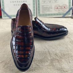 Looking for a pair of dress shoes that is comfortable, and looks super-cool, all at once? Then, try these glossy dress shoes. These dress shoes with a pointed-toe and slip-on closure will add a stylish finishing touch to your outfit while heading for parties and formal events. Crafted from high-quality crocodile skin upper, these hand-painted dress shoes are comfortable to wear.

Specifications




Upper Material: Crocodile Skin

Toe Shape: Pointed Toe

Shoes Type: Casual Business

Season: Sprin Patent Leather Dress Shoes With Crocodile Pattern, Brown Leather Shoes With Crocodile Pattern And Pointed Toe, Brown Crocodile Pattern Pointed Toe Dress Shoes, Brown Closed Toe Dress Shoes For Party, Fitted Patent Leather Loafers With Leather Sole, Semi-formal Fitted Patent Leather Loafers, Formal Fitted Loafers With Crocodile Pattern, Business Dress Shoes With Crocodile Pattern, Office Dress Shoes With Crocodile Pattern And Slip-on Style