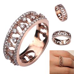 Unique Diamond Rings For Party, Luxury Hand-set Rings For Party, Fine Jewelry Anniversary Ring With Unique Design, Anniversary Rings With Unique Design In Fine Jewelry, Unique Rose Gold Diamond Ring For Gift, Rose Gold Crown Design Ring As Gift, Party Rose Gold Diamond Ring, Rose Gold Diamond Jewelry With Crown Design, Luxury Wedding Ring With Unique Design