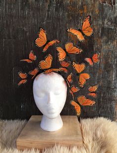 Hat Design Ideas, Monarch Butterfly Costume, Butterfly Fascinator, Butterfly Crown, Orange Palette, Mini Hats, Small Butterfly