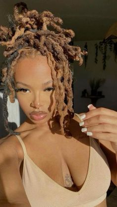 Loc hairstyle | Honey blonde locs Makeup And Locs, Wedding Hairstyles Locs, Honey Blonde Locs Black Women, Locs Hairstyles For Wedding, Honey Blonde Locs, Loc Dye, Quick Weave Hair, Hairstyles Locs, Blonde Locs