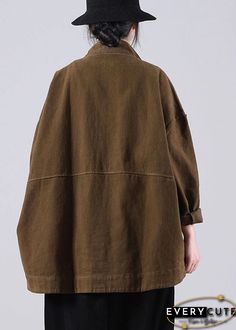 New Chocolate Loose Pockets Button Fall Long sleeve Coat Oversized Khaki Outerwear With Buttoned Pockets, Casual Olive Outerwear With Buttons, Olive Cotton Outerwear With Buttons, Oversized Utility Outerwear With Buttons, Oversized Khaki Outerwear With Button Closure, Relaxed Fit Khaki Outerwear With Buttons, Olive Collared Outerwear With Buttons, Olive Collared Outerwear With Button Closure, Olive Button-up Outerwear With Buttons