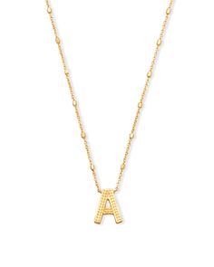 No need to spell it out...The Letter A Pendant Necklace in Gold is sure to be a new favorite. Featuring your initial, or your bestie’s, or your crush's (we won’t tell), wear a personalized reminder designed with our signature etched detail. Letter Pendant Necklace Kendra Scott, Kendra Scott Letter Necklace, Letter A Jewelry, Kendra Scott Initial Necklace, Gold A Necklace, A Necklace Letter, Necklaces Kendra Scott, Letter A Necklace, Letter A Pendant