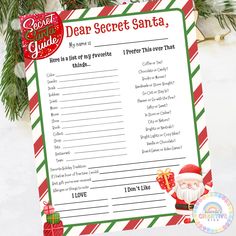 a printable dear secret santa christmas wish list for someone to give in the holiday season