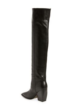 Step out in a sophisticated over-the-knee boot crafted from smooth leather with stitch detailing and grounded by a chunky, stacked heel. 3 3/4" heel (size 11) 22" shaft; 15 1/2" calf circumference Leather upper and lining/synthetic sole Imported Sleek Leather-lined Knee-high Boots For Fall, Sleek Knee-high Boots With Leather Lining For Fall, Sleek Fall Knee-high Boots With Leather Lining, Winter Calf Leather Knee-high Boots With Stacked Heel, Leather Tall Platform Boots With Stacked Heel, Sleek Leather Knee-high Boots With Block Heel, Leather Over-the-knee Platform Boots For Fall, Calf Leather Knee-high Heeled Boots With Stacked Heel, Chic Thigh High Leather Boots