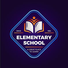 the logo for elementary school, with an open book on it's front and side