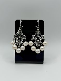 Sliver Flower With Pearls Pearl Flower Earrings, Pearls Earrings, White Pearl Earring, Pearl Earrings Dangle, Pearl Flower, Silver Flowers, Flower Earrings, Pearl White, Jewelry Earrings Dangle