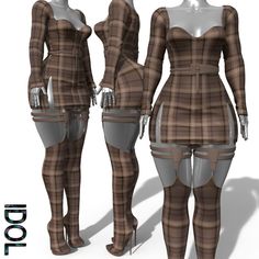 two mannequins dressed in brown and black plaid