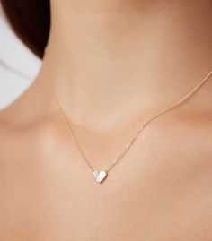 14K Solid Yellow Gold Diamond Heart Necklace, Minimalist Heart Necklace - LTB JEWELRY Gold Diamond Heart Necklace, Dainty Heart Necklace, Small Heart Necklace, Classy Minimalist, Diamond Heart Necklace, Butterfly Necklace Gold, Diamond Initial Necklace, Heart Necklace Diamond, Aquamarine Necklace