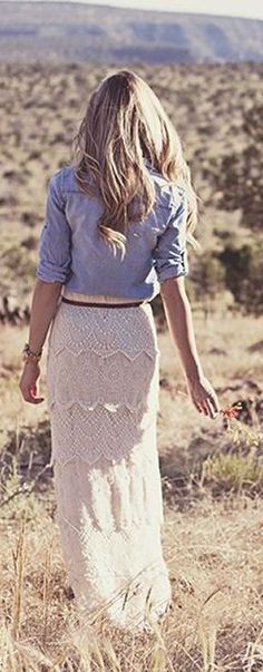 Lace Maxi Skirt Chambray Blouse .. Cute For Fall!..... I ... Lace Maxi Skirt, Maxi Lace Skirt, Long Sleeve Denim Shirt, Bohol, Skirt Maxi, Nike Roshe, Skirt Outfit, Lace Maxi, Maxi Skirts