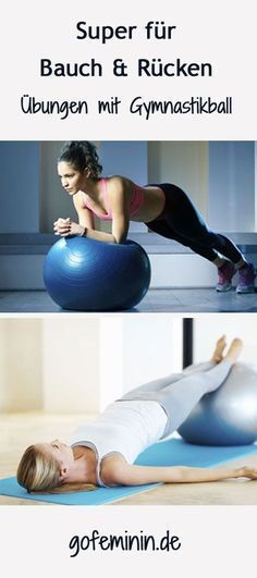 two pictures of women doing exercises on exercise balls