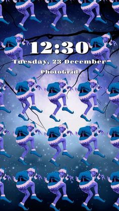 a poster with many images of people in blue outfits and numbers on the back ground