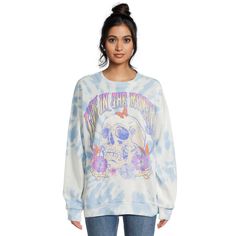 No Boundaries Juniors’ Washed Graphic Sweatshirt, Sizes Xs-Xxxl Feeling Groovy And Looking It Too With No Boundaries’ Graphic Sweatshirt. Featuring A Unique Washed Finish, That Looks Like A Cross Between Tie-Dye And Bleaching, This Sweatshirt Has A Relaxed Fit So It’s Super Comfy And A Slightly Longer Length So You Can Pair It With Everything From Leggings To Joggers. Material: 60% Cotton/40% Polyester Care: Machine Washable Country Of Origin: Imported Size: Model Is 5’10” And Is Wearing A Size Cotton Crew Neck Sweatshirt For Daywear, Blue Graphic Print Sweatshirt For Summer, Blue Graphic Print Summer Sweatshirt, Relaxed Fit Tie Dye Sweatshirt With Graphic Print, Bleached Blue Tops For Streetwear, Light Wash Tops For Fall Streetwear, Cotton Sweatshirt For Spring Daywear, Light Wash Long Sleeve Top For Streetwear, Long Sleeve Light Wash Top For Streetwear