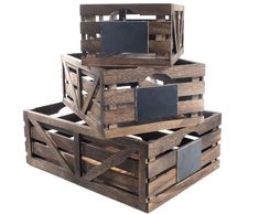 three wooden crates stacked on top of each other