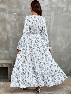 Floral Print Shirred Waist Dress, Vacation V Neck Long Sleeve Dress Fitted Maxi Floral Dress For Fall, Fitted Floral Maxi Dress For Fall, Non-stretch Floral Print Maxi Dress, Casual Fit And Flare V-neck Maxi Dress, Non-stretch Long Sleeve Maxi Dress For Spring, Non-stretch Midi Dress With Floral Print, Spring Fit And Flare Maxi Dress With Long Sleeves, Non-stretch A-line Dresses With Floral Print, Spring Non-stretch Long Dress