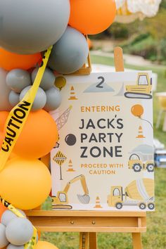 there is a sign that says, entering jack's party zone proceed with caution