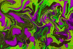 an abstract painting with green and purple colors