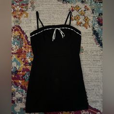 Black Mini Dress, White Bow, Removable Straps, Body Con, Brand New Black Mini Dress With Spaghetti Straps And Lining, Black Lined Mini Bodycon Dress, Black Lined Bodycon Mini Dress, Spring Black Lined Mini Dress, White Bow, Mini Black Dress, Strapless Dress, Colorful Dresses, Brand New