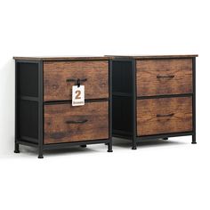 two wooden drawers sitting side by side on top of each other, one with a price tag attached to it