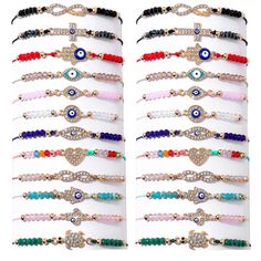 PRICES MAY VARY. 🧿Fashionable and Spiritual Bracelets🧿: The Evil Eye is a symbol of auspiciousness, luck, protection and prosperity, and It is believed that the evil eye protect It's owner from harmful energy and negativity. 🧿24/12 Pcs Package content🧿: The Mal de ojo String Bracelet of pendant have Buckle/Cross/Heart/Turtle/Hamsa/Round shape to choose, with colorful Evil eye Beads exquisite and durable, hard to resist. 🧿Mexican Bracelets 🧿 Since it's Handmade String lightweight materials, Ojo Bracelets, Bracelets Mexican, Mexican Bracelets, Anklets Jewelry, Eye Bracelets, Hamsa Bracelet, Wrist Jewelry, Gold Anklet, Evil Eyes