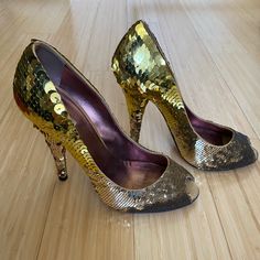 Beautiful Sequined Heels By Miu Miu Miu Miu Heels, Miu Miu Shoes, Gold Sequin, Miu Miu, Shoes Women Heels, Sequin, Shoes Heels, Size 7, Women Shoes