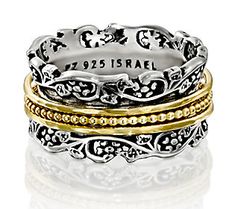 Oozing with feminine charm, this floral lace spinner ring captures the essence of blooming beauty. From Or Paz® Sterling Silver. Hammered Band, Silver Lace, Silver Spinner Rings, Gold And Silver Rings, Spinner Ring, Spinner Rings, Filigree Ring, Pretty Rings, Ring For Women