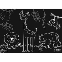 a black and white drawing of some animals