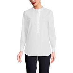 You'll look stylish in this women's Lands' End No Iron long sleeve banded collar popover shirt.Click on this WOMEN'S GUIDE to find the perfect fit and more! You'll look stylish in this women's Lands' End No Iron long sleeve banded collar popover shirt. Click on this WOMEN'S GUIDE to find the perfect fit and more! FEATURES Longer back hem with center back inverted box pleat Band collar with hidden-button placket for a polished appearance Twill construction with softest ever no iron finish High-low hem Button closure Button cuffs Long sleeves Unlined Collared necklineFIT & SIZING Classic fit 28-in. length from shoulder to hemFABRIC & CARE Cotton Machine wash Imported Size: X Small. Color: White. Gender: female. Age Group: adult. Inverted Box Pleat, Iron Shirt, Popover Shirt, Plus Size Shorts, Work Looks, Band Collar, Look Stylish, Plus Size Tops, Lands End