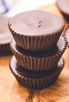 three chocolate cups stacked on top of each other