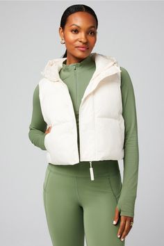 Essential Cropped Hooded Puffer Vest Fabletics white female Activewear >> Womens >> Jackets & Outerwear >> Jackets regular Everyday Hidden Pockets/Reflective/Water-Resistant Cropped Puffer Vest, Hooded Puffer Vest, Female Activewear, Womens Jackets, Puffer Vest, Active Wear For Women, Outerwear Jackets, Stylish Outfits, Puffer