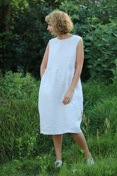 Linen dress Striped Linen Dress For The Beach, Striped Linen Beach Dress, Striped Linen Summer Dress, Summer Striped Linen Dress, Casual Striped Linen Dress, Linen Summer Dress, Striped Linen Dress, Linen Sundress, Sleeveless Linen Dress