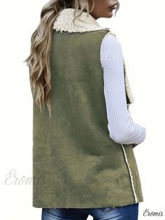 Eromis - Fall & Winter Sleeveless Vest with Waterfall Collar: Stylish Womens Casual Open Front Outerwear Sleeveless Vest, Front Open, Types Of Printing, Casual Women, Fall Winter, Collar