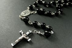 Classic Black Rosary Beaded in Silver. Unisex Rosary. Mens Rosary. Handmade Rosaries. by Gilliauna from Bits n Beads by Gilliauna. Find it now at https://etsy.me/1pGqIOZ! Black Rosary, Mens Rosary, Eyeglass Necklace, Valentines Sale, Rosary Bracelet, Rosary Necklace, Rosary Catholic, Confirmation Gifts, Handcrafted Artisan Jewelry