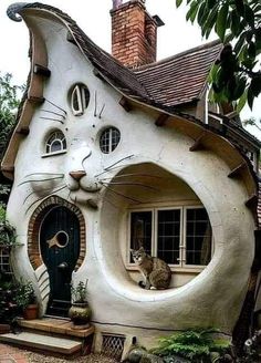 a house with a cat's face painted on it