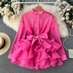 Great shopping ideas for Ladies Ruffled Mesh Sheer Chiffon Shirt Top Blouse Bow Tie Waist Party Elegant, women's top Senior Design, Mode Rose, Autumn Wear, Bow Tie Blouse, Chic Blouses, Lotus Leaf, Ruffle Long Sleeve, Elegant Blouses, Oversized Dress